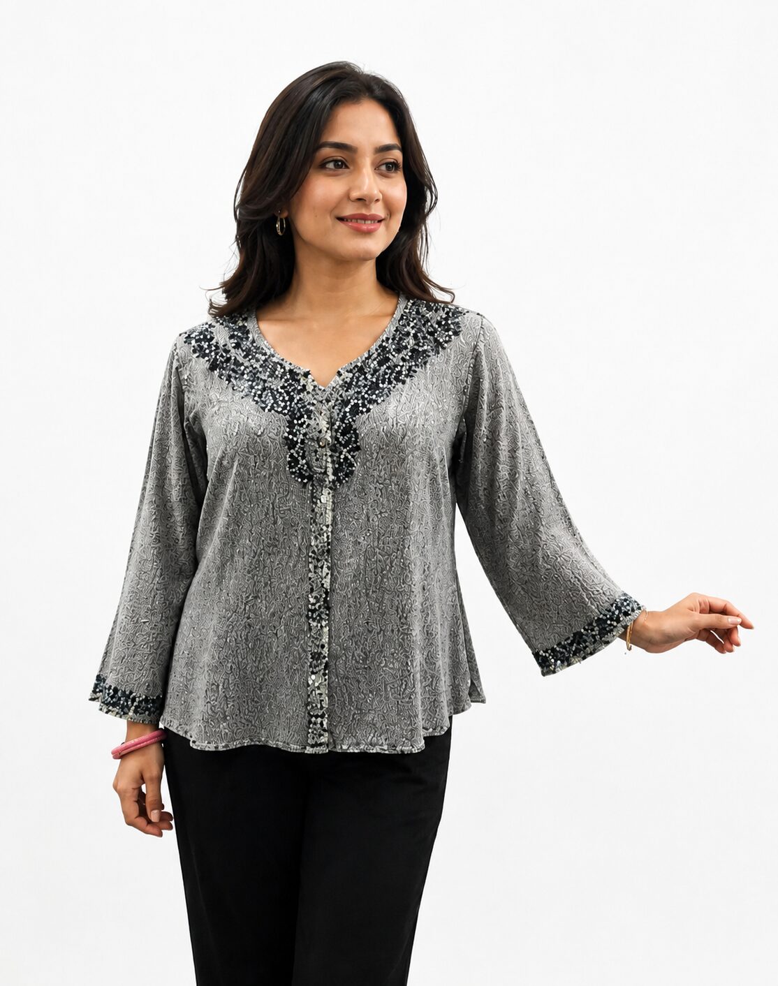 Rayon Lace Embroidered Ethnic Top