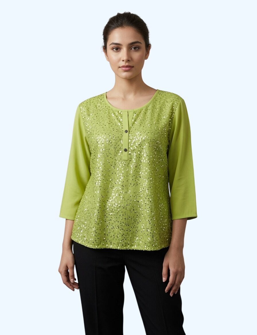 Women's 100% Rayon Chikankari Embroidered Top with Lace Trim Front