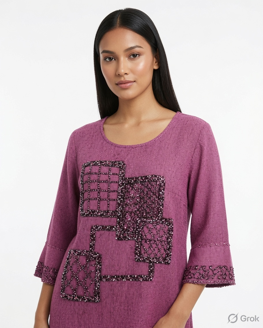Women's 100% Rayon Jacquard & Aari Embroidered Top with Lace