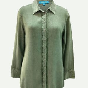 100% Viscose Rayon Full-Sleeve Shirt with Lace Placket and Metallic Buttons - SHS-1978