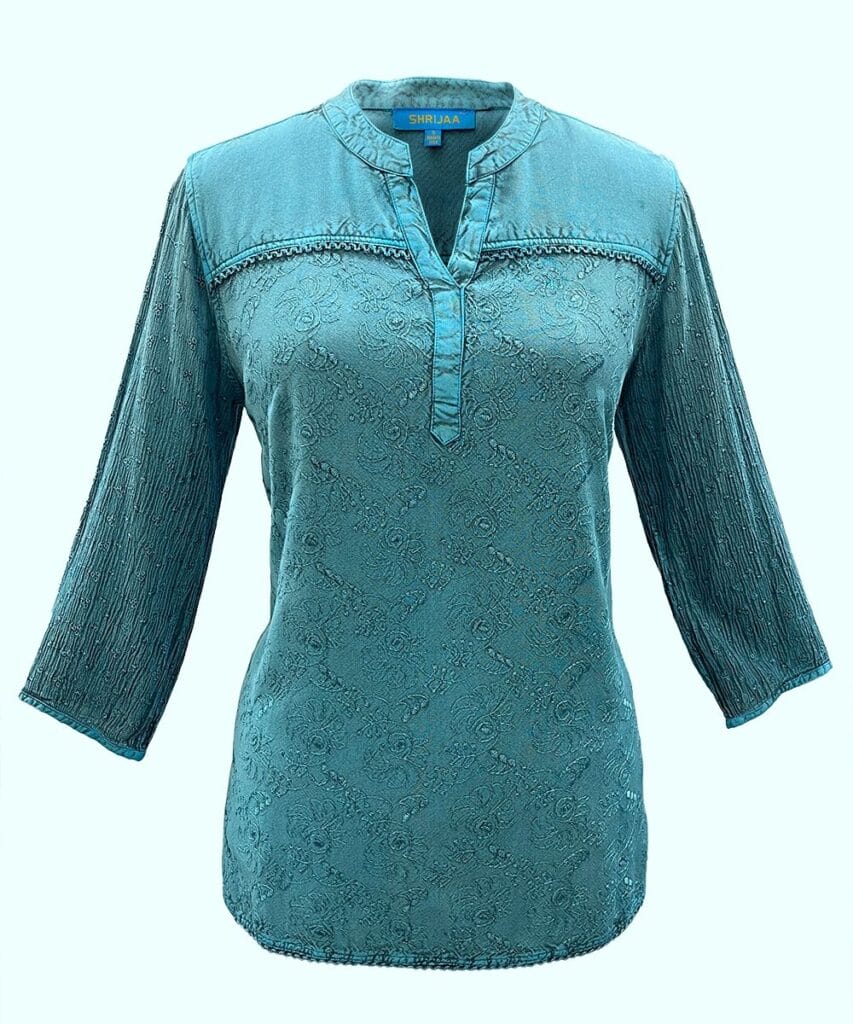 Artisan-Inspired Trendy Female Tops 100% Rayon V-Neck with 3/4 Sleeves – SHT- 2021