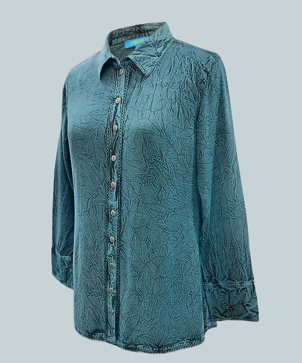 Collared Neck Full Sleeves Ladies Designer Shirt SHS-2006 - Image 2