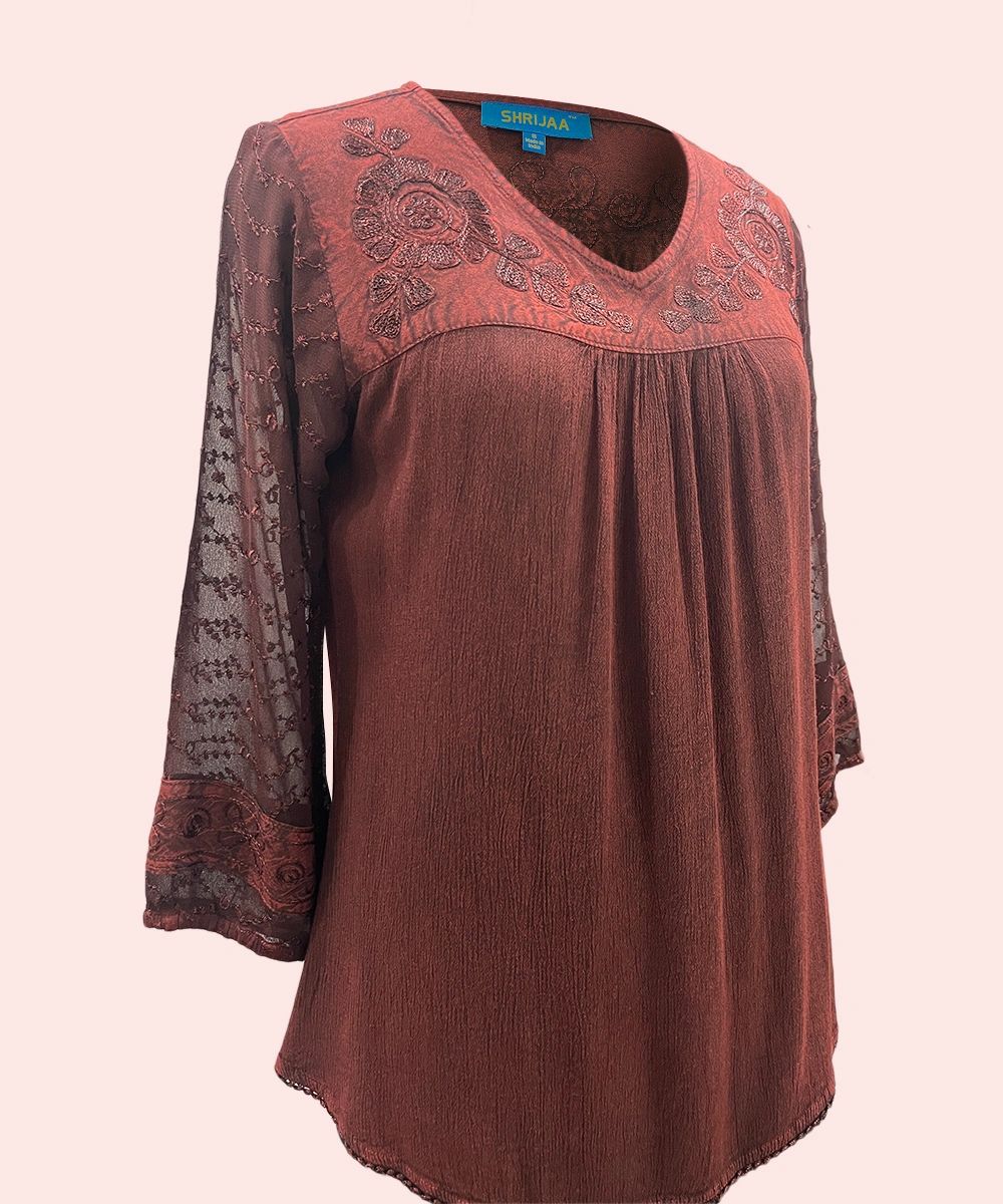 Trendy Female V Neck ? Sleeve Top Blouse SHT-1974 - Image 2