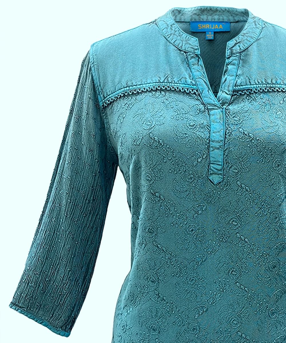 Artisan-Inspired Trendy Female Tops 100% Rayon V-Neck with 3/4 Sleeves - SHT- 2021 - Image 3