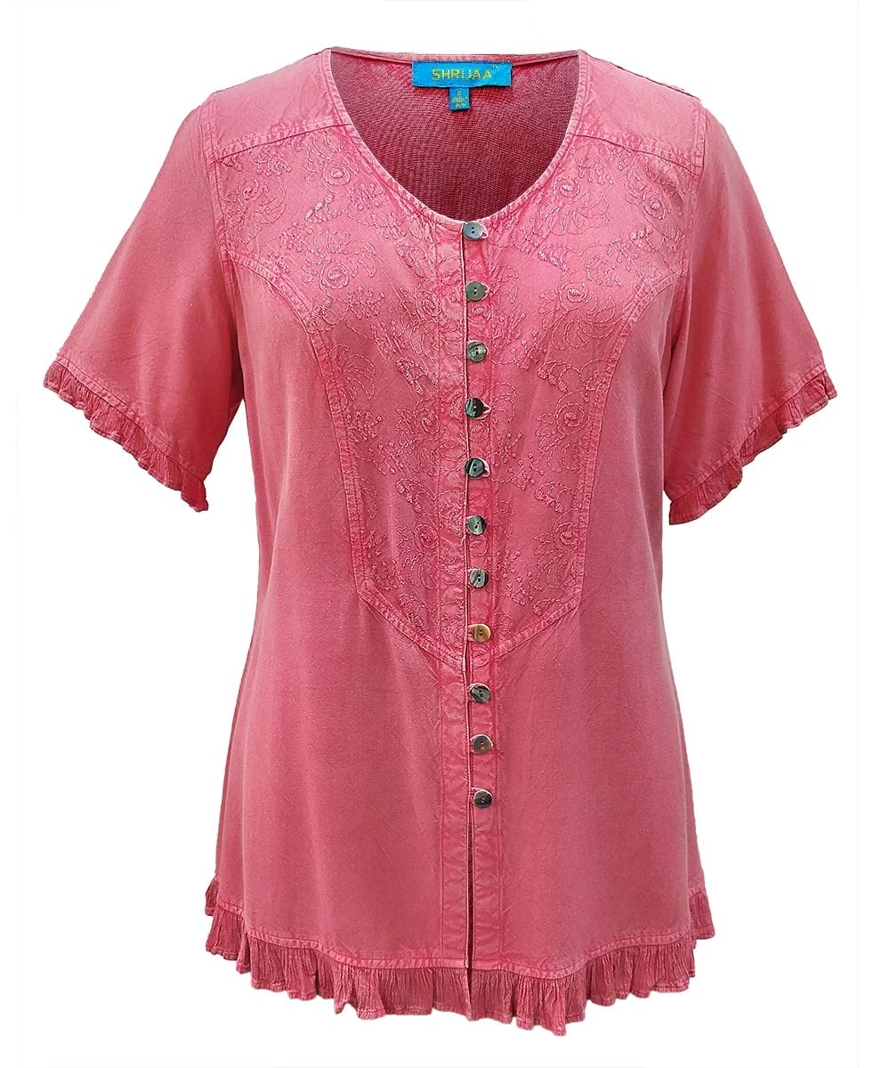 Women's Stylish Top 100% Rayon V-neck Short Sleeves SHT- 2012