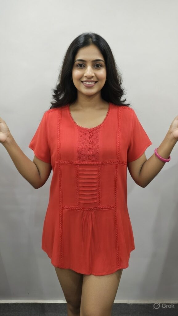 Women Stylish Tops Rayon Lace Detail Round Neck Tunic by Shrijaa – SHT-2027