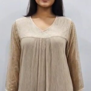 Designer Top Women Georgette Schiffli Embroidered V-Neck Tunic