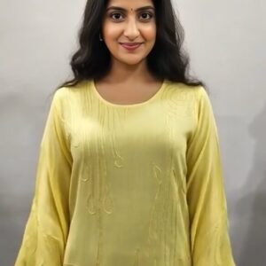 Yellow Floral Aari Embroidered Rayon Top