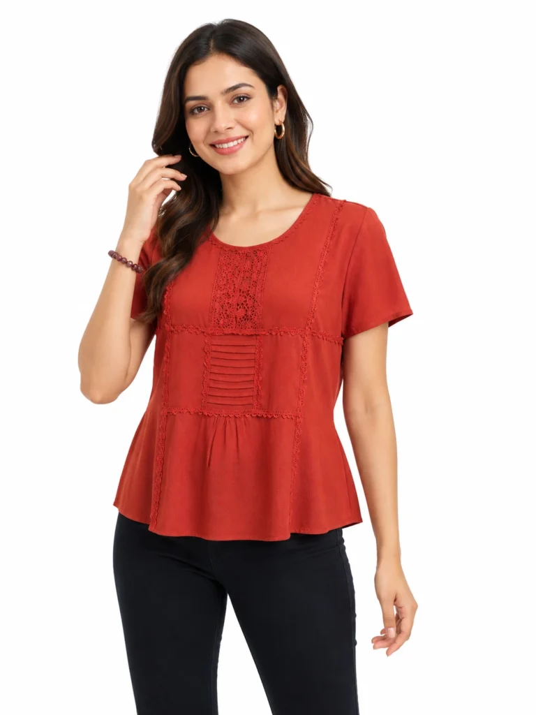 Women’s 100% Rayon & Net Combination Ethnic Top (SHT-2037)