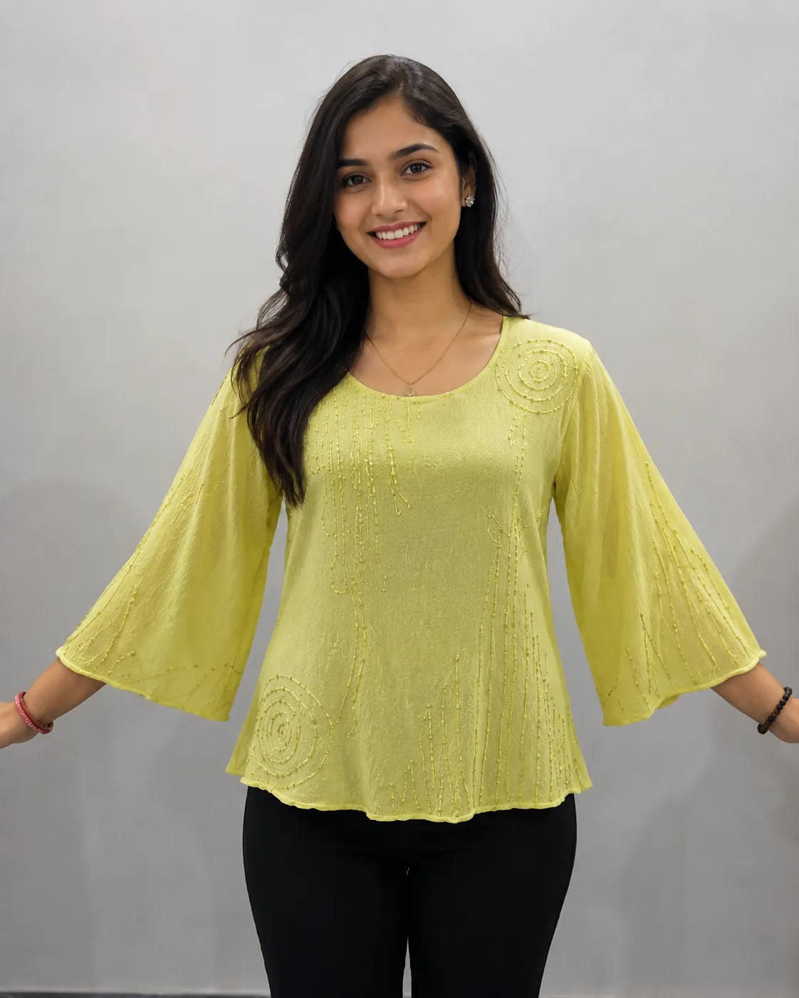 Women's 100% Rayon Aari Embroidered Ethnic Top Fresh Lime SHT-2035