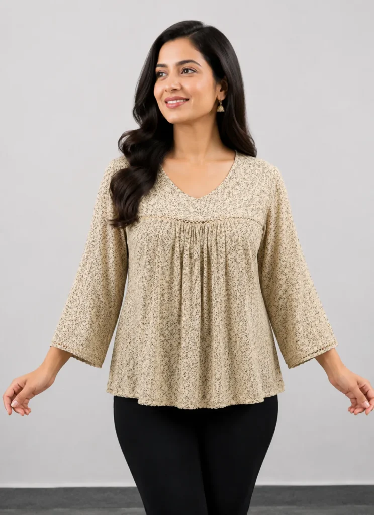Women’s Rayon Crepe Georgette Chikankari Embroidered Top Khaki SHT-2036