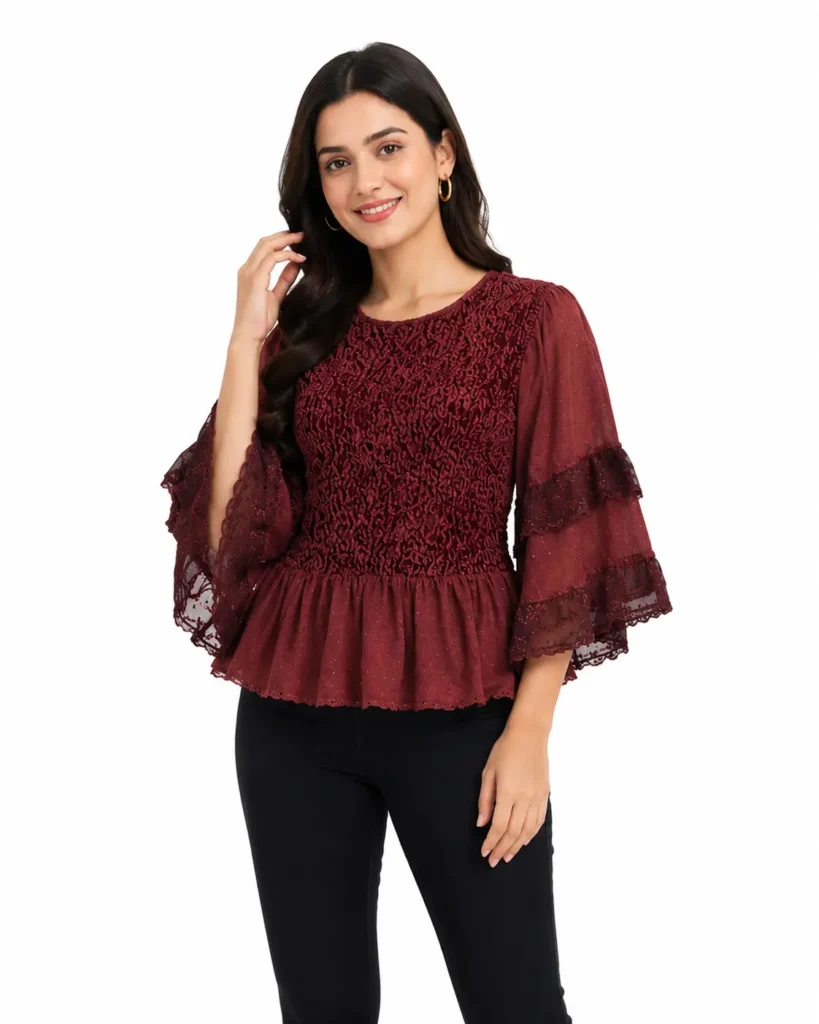 Women’s Rayon Georgette Chikankari Top with Elastic Detail SHT-2041